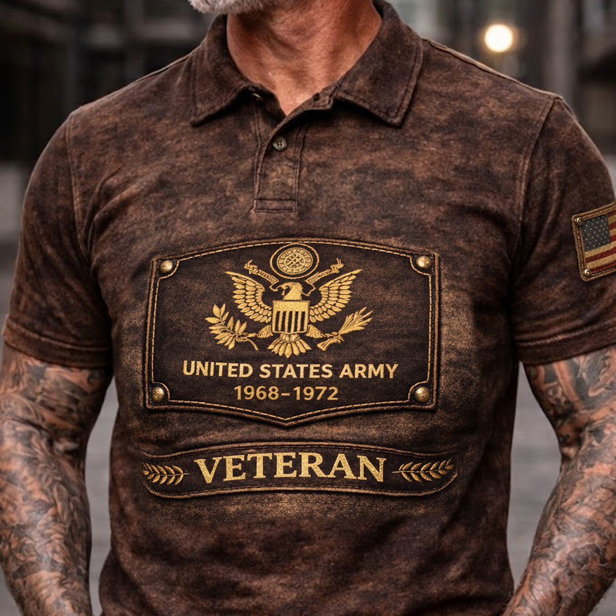 United States Veteran 1968 1972 Polo Shirt Printed Father Day Gift for Dad Military Style Patriotic USA Veteran Design