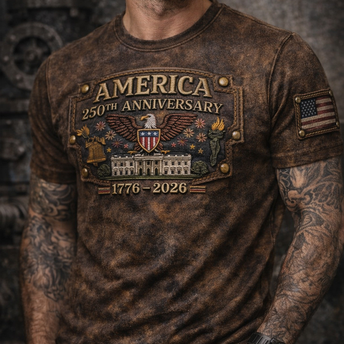 America 250th Anniversary 1776–2026 Eagle White House USA Flag Printed T-Shirt Patriotic Graphic Father Day Gift