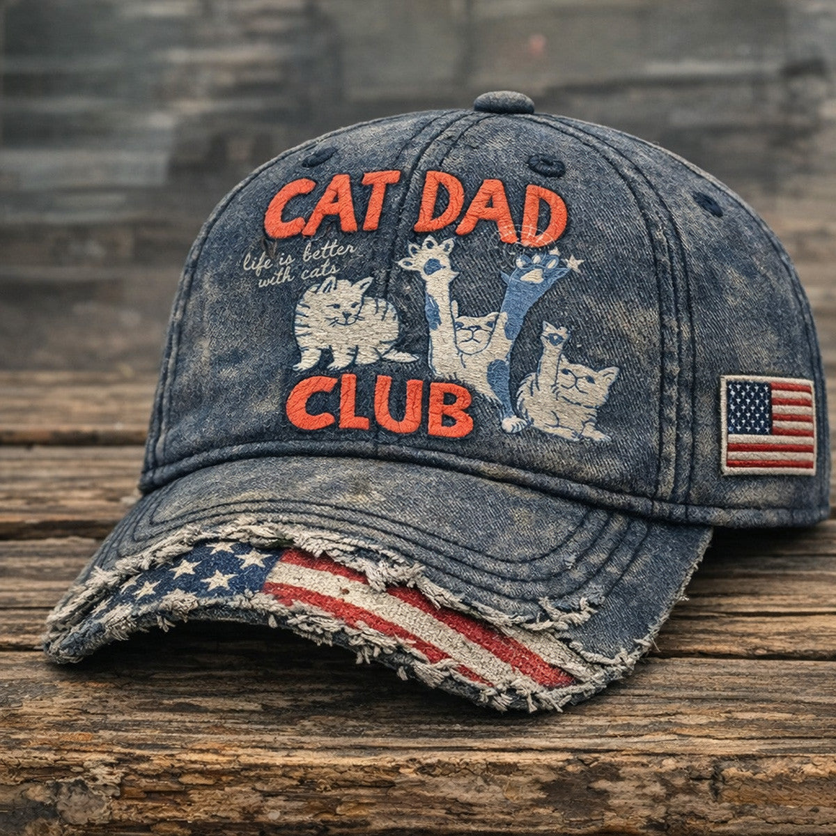 Cat Dad Club Life Is Better With Cats Printed Cap American Flag Cat Graphic Father Day Gift Hat For Cat Dad Who Loves His Cats