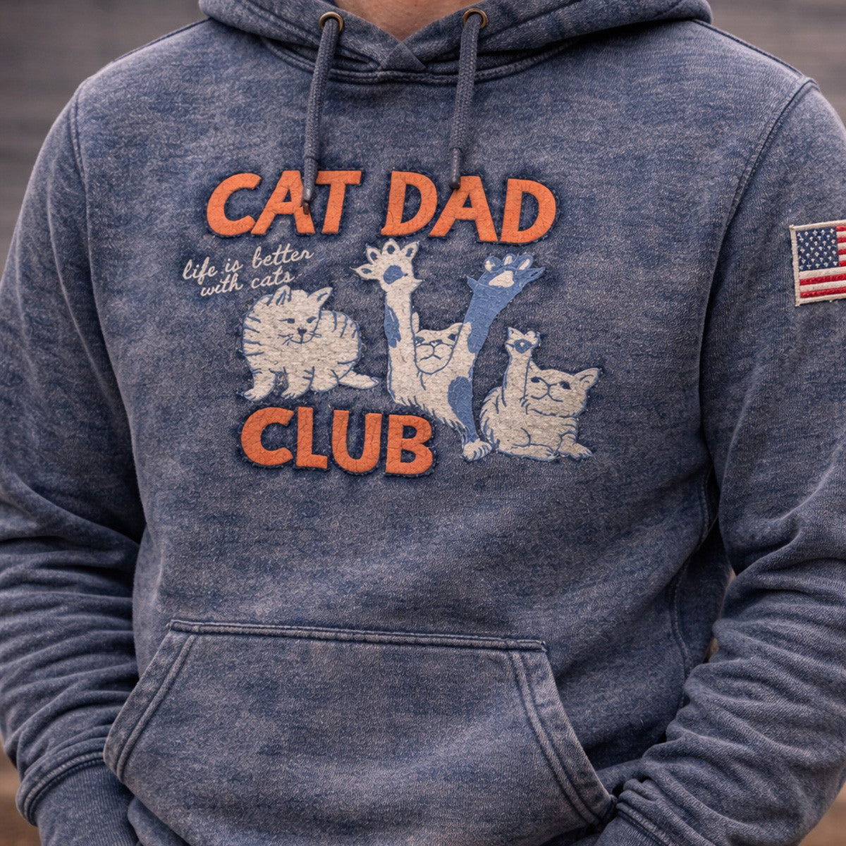 Cat Dad Club Life Is Better With Cats Printed Hoodie American Flag Cat Graphic Father Day Gift Hoodie For Cat Dad Cat Lover