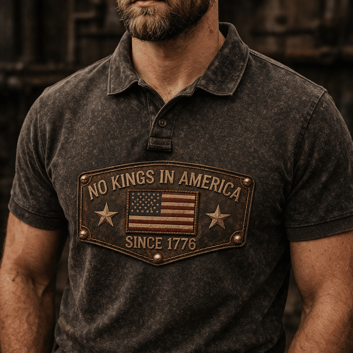 No Kings In America Since 1776 Polo Shirt Printed USA Flag with Star Badge Graphic Father Day Gift for Dad Patriotic Style