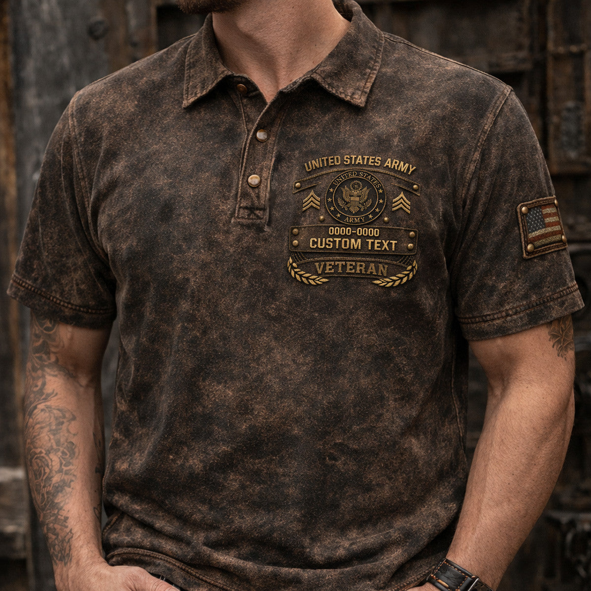 United States Veteran Polo Shirt Printed Custom Name Military Patch US Flag Personalized Gift for Dad Veteran