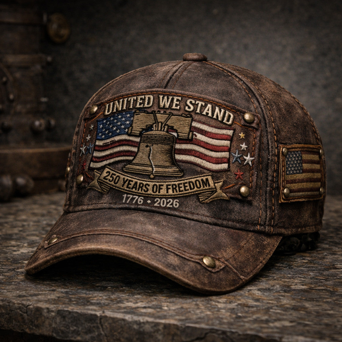 United We Stand Cap Printed 250 Years of Freedom 1776–2026 Liberty Bell US Flag Vintage Patriotic Design Gift for Dad Father Day