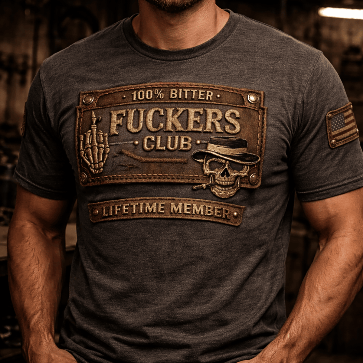 Funny Skull Club Printed T Shirt Vintage Style US Flag Design Graphic Tee for Men Biker Gift Idea For Father Day Present