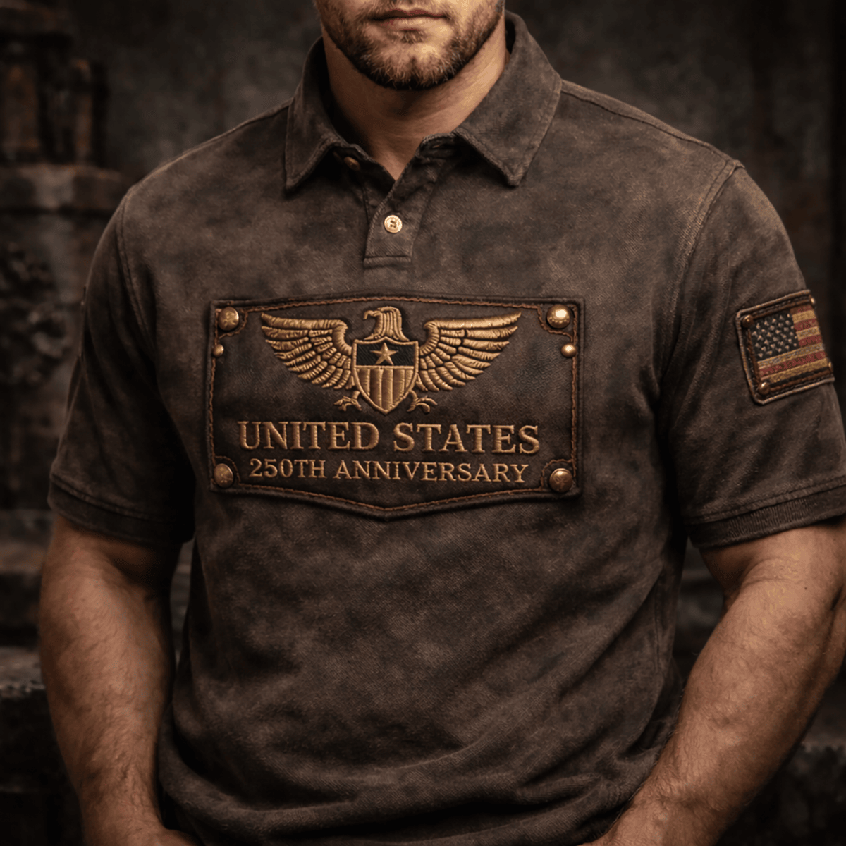 United States 250th Anniversary Eagle Flag Printed Polo Shirt Patriotic USA Flag Design Father Day Gift for Dad American Style
