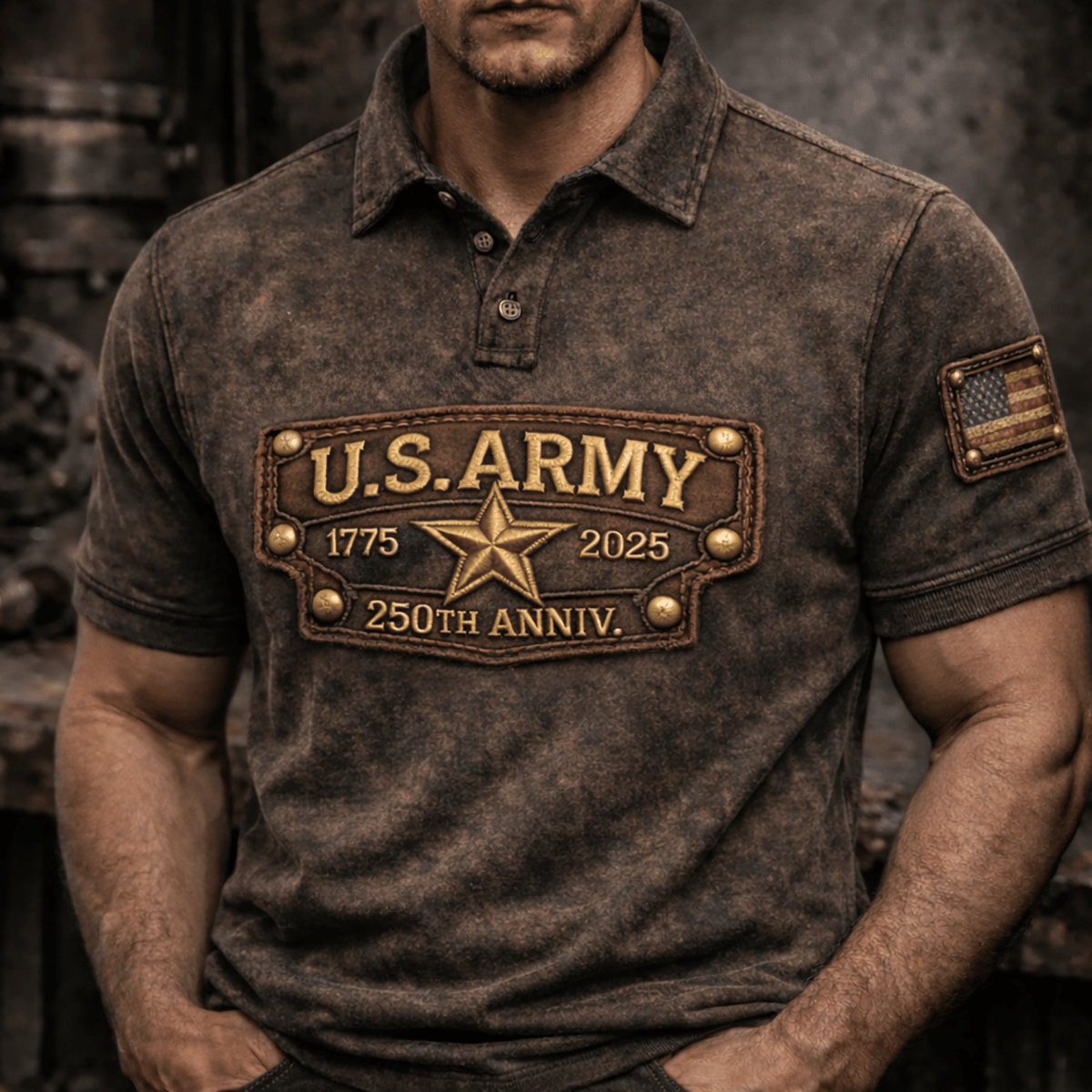 US Veteran 250th Anniversary Star Flag Printed Polo Shirt Patriotic USA Flag Design Father Day Gift for Dad American Style