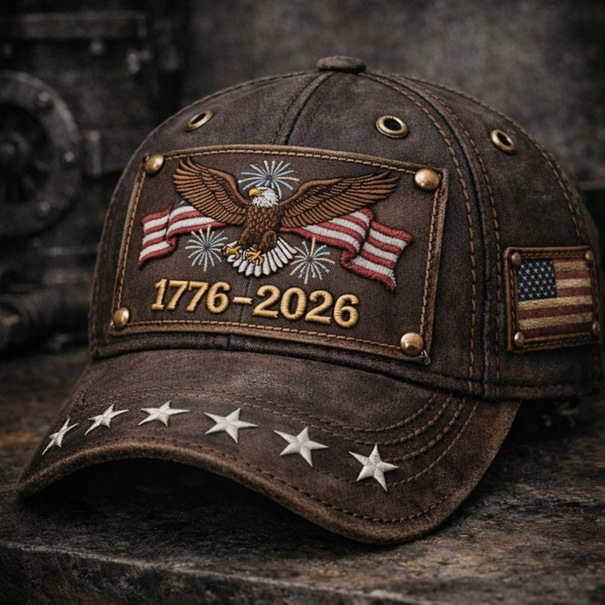 1776 2026 Eagle Fireworks Flag Printed Vintage Cap Patriotic USA Flag Hat Father Day Gift for Dad American Freedom Style