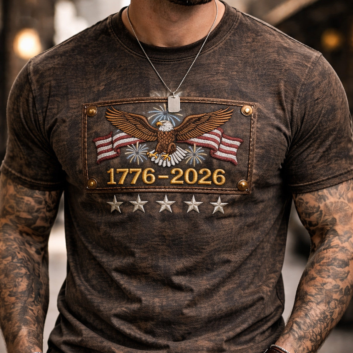 1776 2026 Eagle Fireworks Flag Printed T Shirt Patriotic USA Independence Design Father Day Gift for Dad American Style Tee