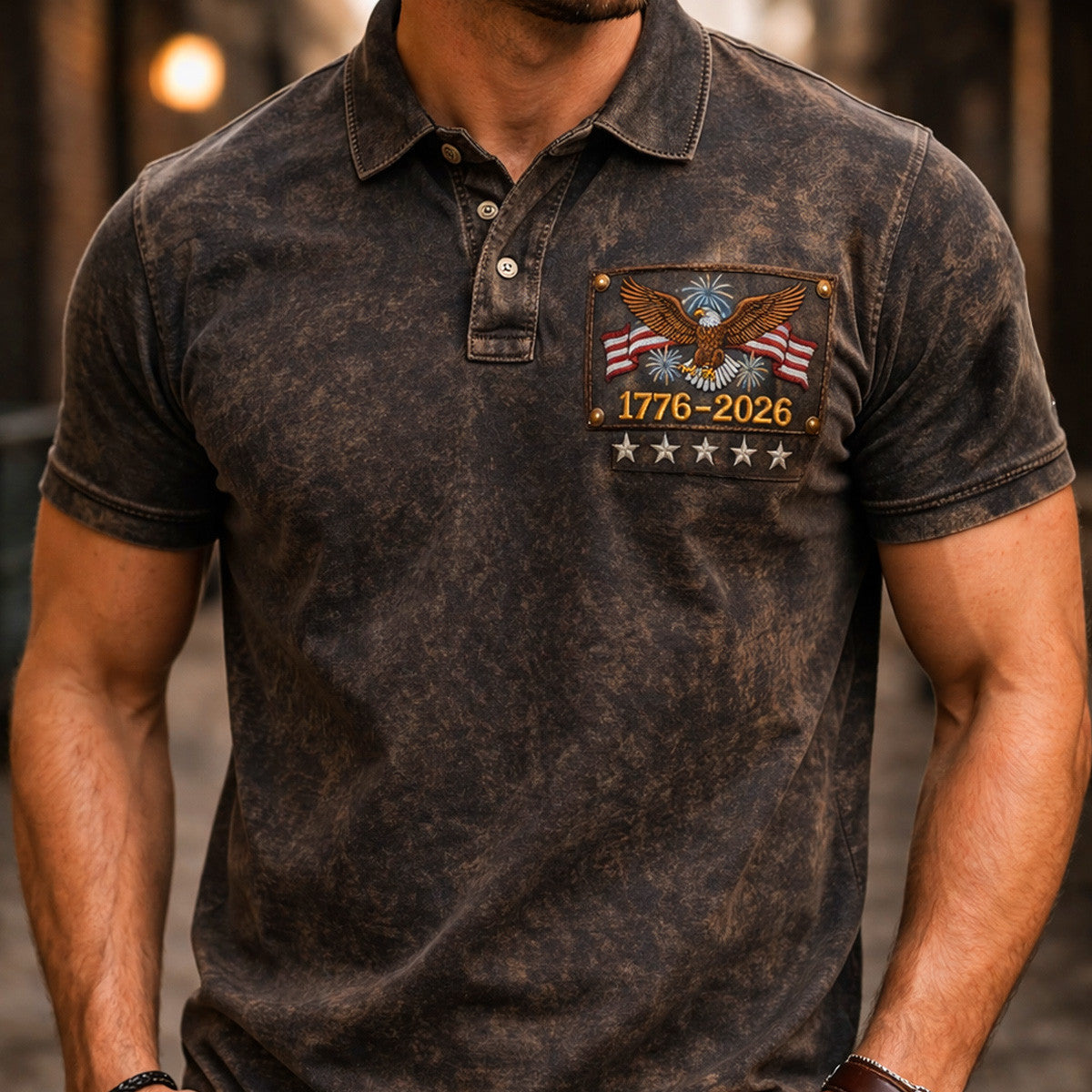 1776 2026 Eagle Fireworks Flag Printed Polo Shirt Patriotic USA Independence Design Father Day Gift for Dad American Style