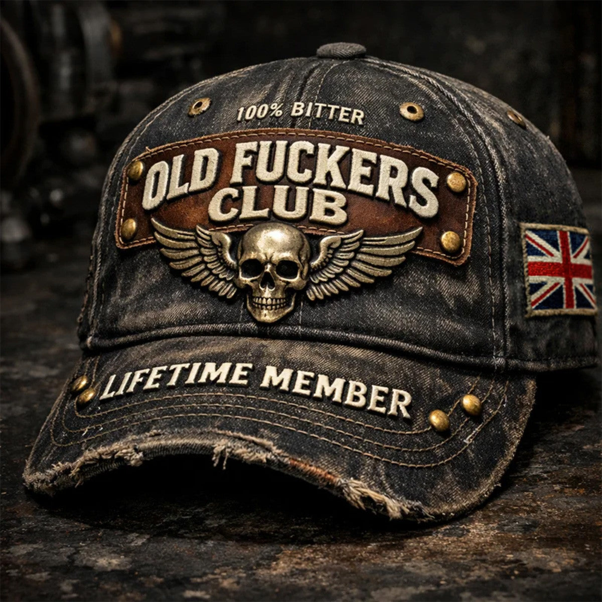 Old Fuckers Club Lifetime Member Skull Vintage Hat Funny Gift for Dad Husband Grandpa UK Flag Cap