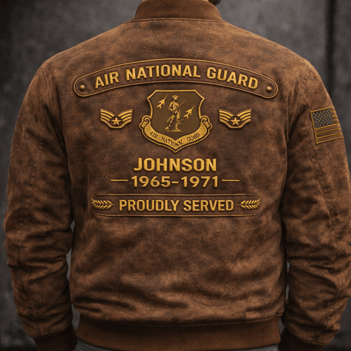 Custom Name & Rank Air National Guard Veteran Bomber Jacket Proudly Served 1965-1971 Personalized Military Gift for Father Day