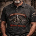 Printed Polo Shirt Old Fuckers Club Funny Middle Finger Skull Biker Shirt For Men Rude Humor Polo Old Man Gift Idea