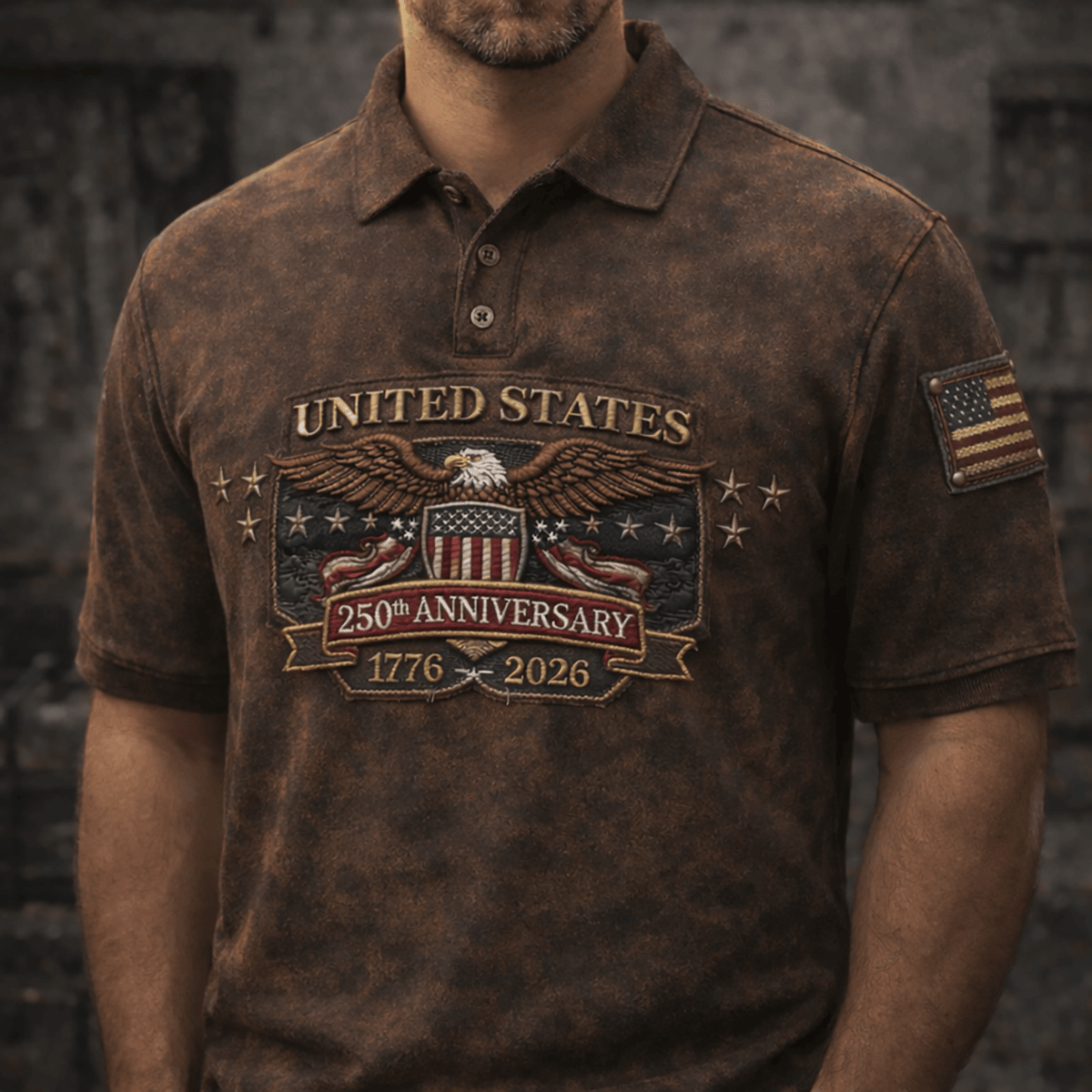 United States 250th Anniversary 1776 2026 Printed Polo Shirt Eagle USA Flag Vintage Style Patriotic Gift for Father Day America Pride