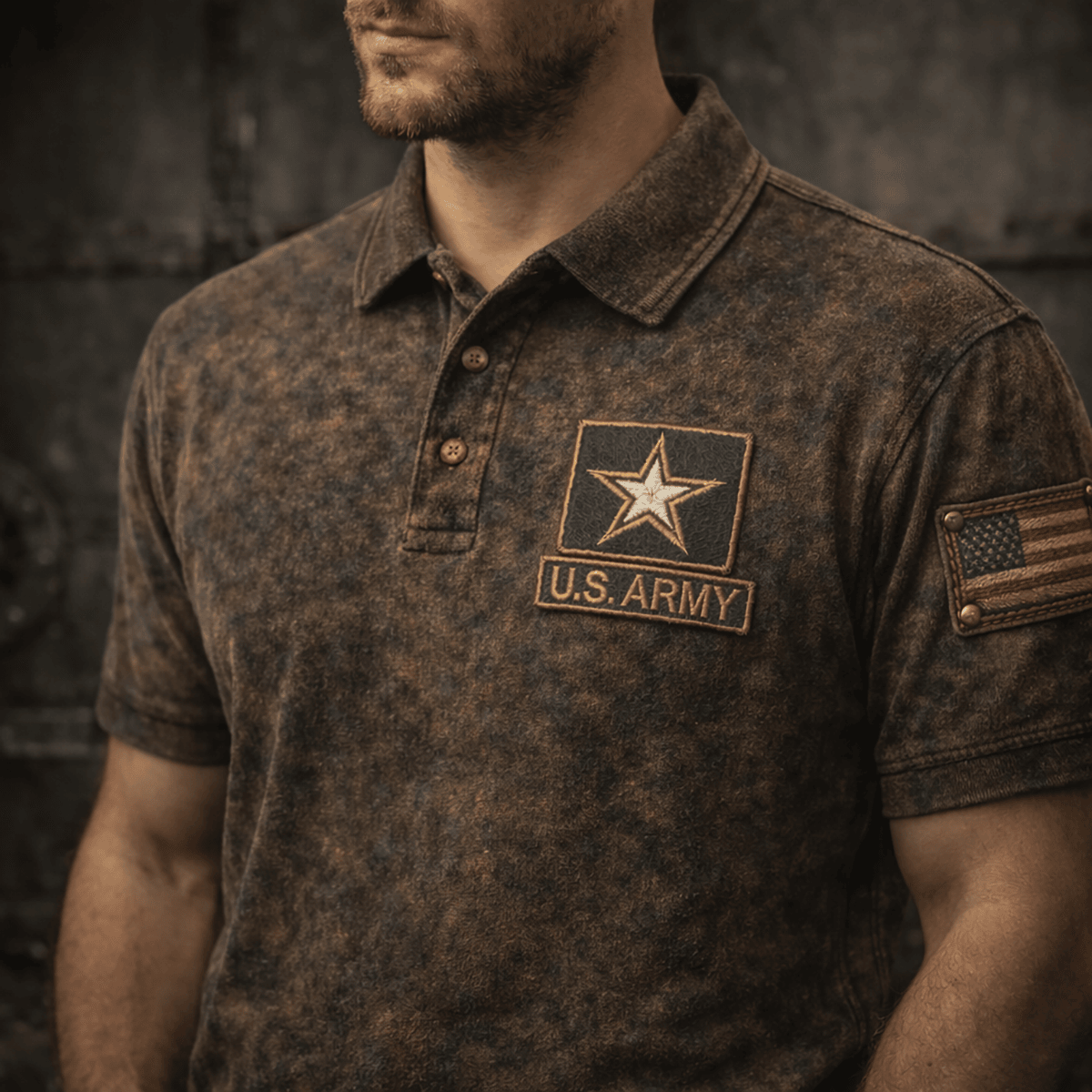 USA Star Military Printed Polo Shirt Vintage Style USA Flag Patriotic Gift for Father Day Veteran Style American Pride Polo