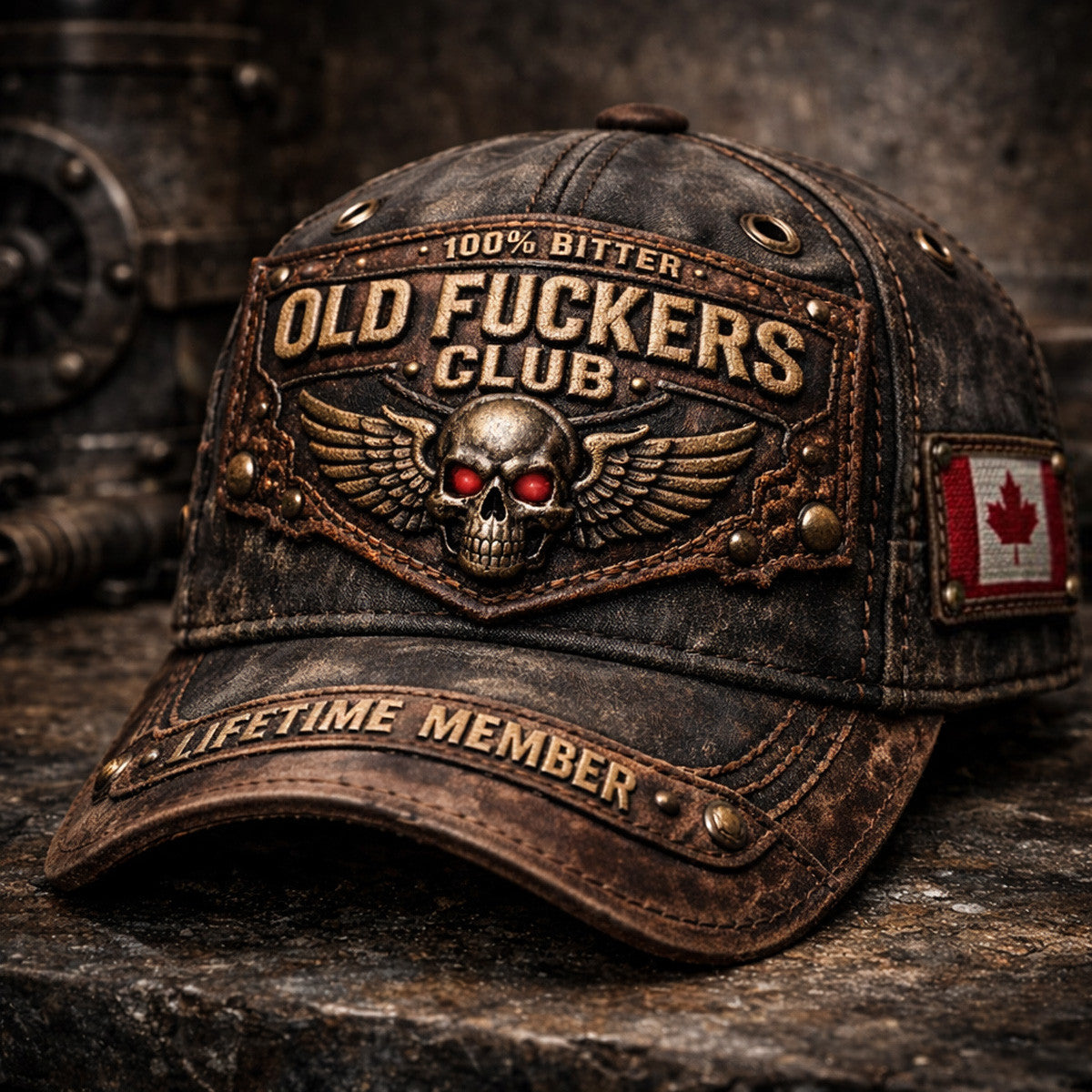 Old Fckers Club Lifetime Member Printed Cap Skull Wings Vintage Style Hat Canada Flag Biker Gift for Father Day Funny Grandpa