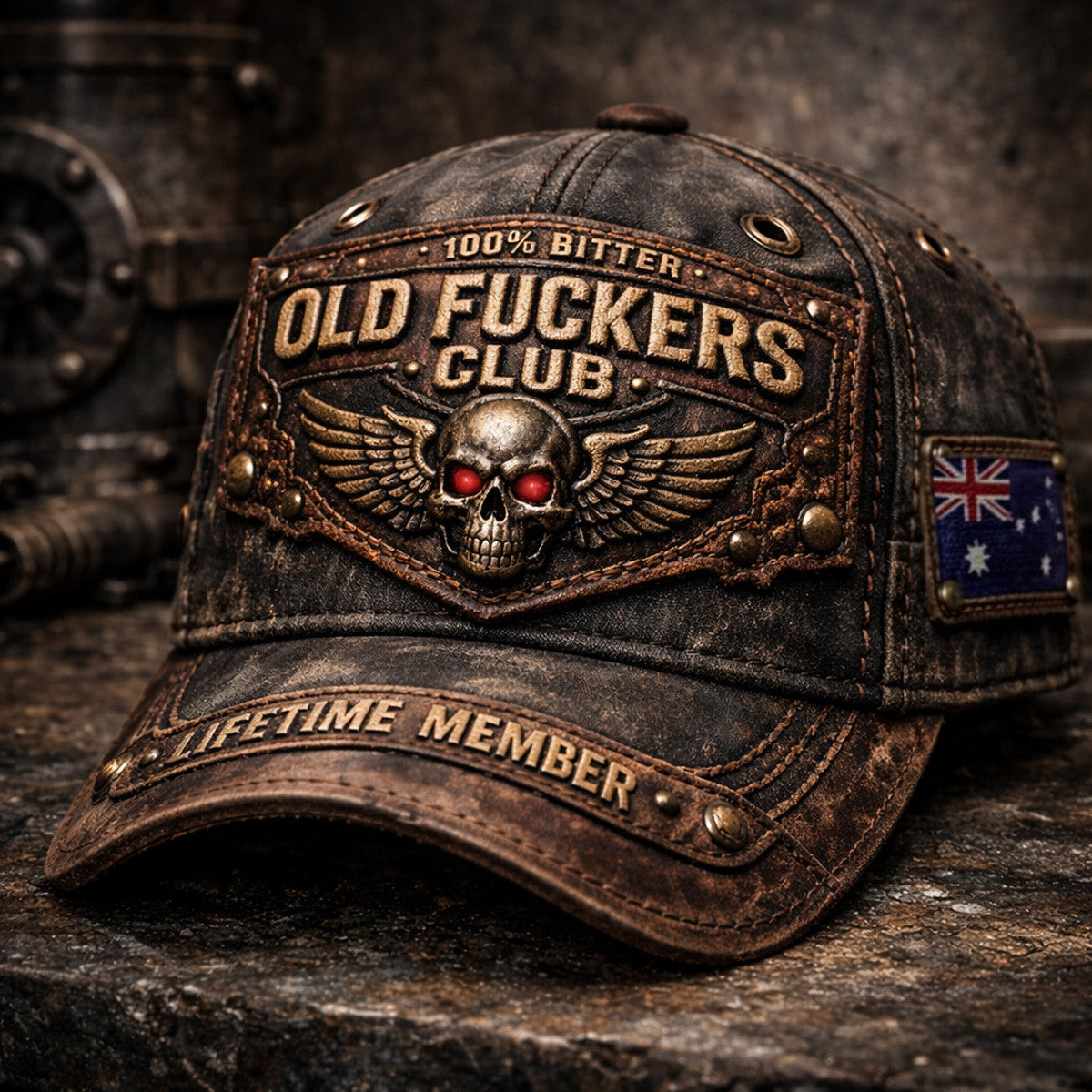Old Fckers Club Lifetime Member Printed Cap Skull Wings Vintage Style Hat Australia Flag Biker Gift for Father Day Funny Dad