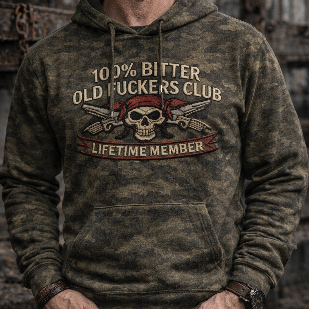 Skull Guns Veteran Club Lifetime Member Printed Hoodie Vintage Camo Graphic Patriotic Gift Idea for Father Day Unique Style