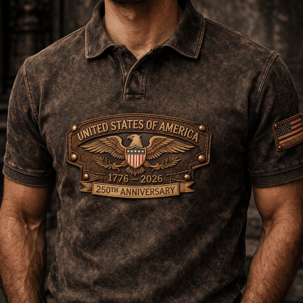 United States of America 250th Anniversary 1776 2026 Eagle Printed Polo Shirt Father Day Gift for Dad Patriotic Polo Shirt