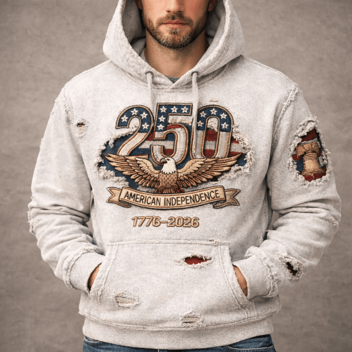 250 American Independence 1776 2026 Eagle Printed Hoodie Father Day Gift for Dad USA Patriotic Hoodie for Men Vintage Style