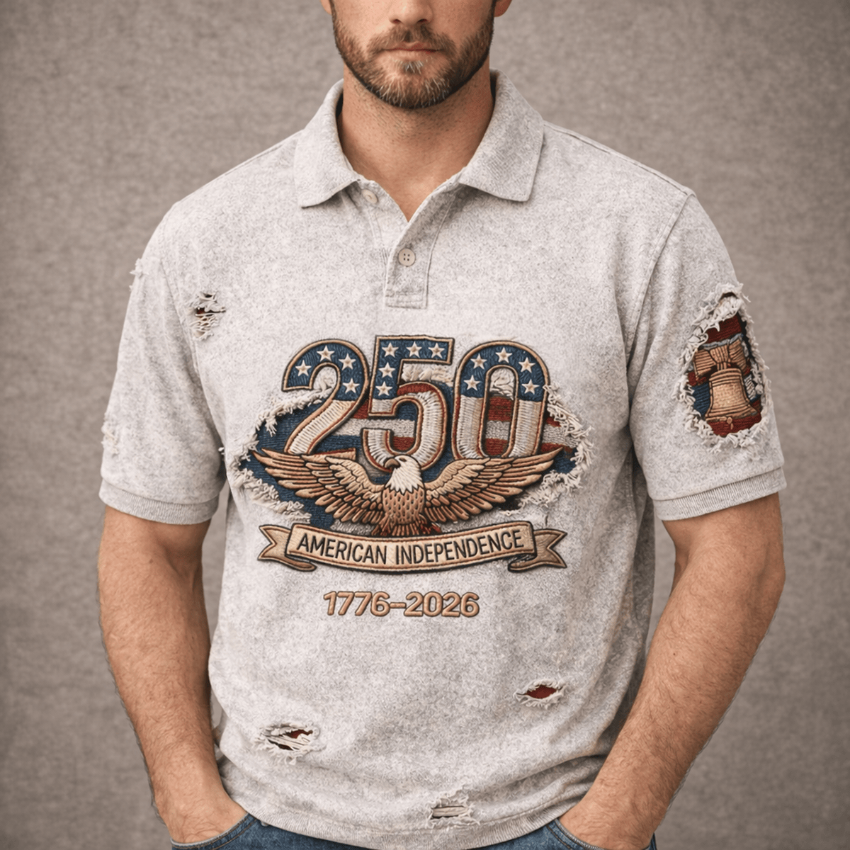 250 American Independence 1776 2026 Eagle Printed Polo Shirt Father Day Gift for Dad USA Patriotic Polo Shirt for Men