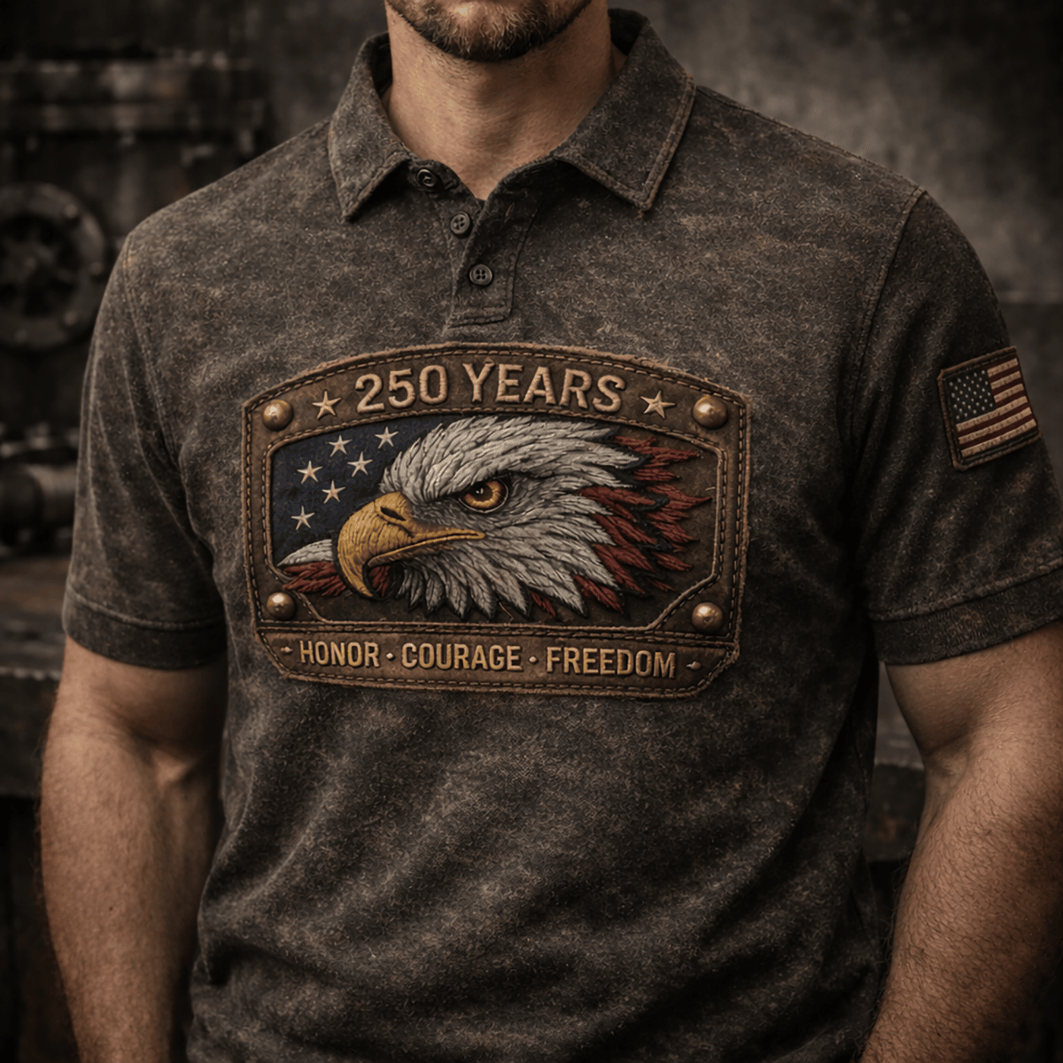 250 Years Eagle Printed Polo Shirt Father Day Gift for Dad USA Patriotic Polo Shirt for Men American Flag Design