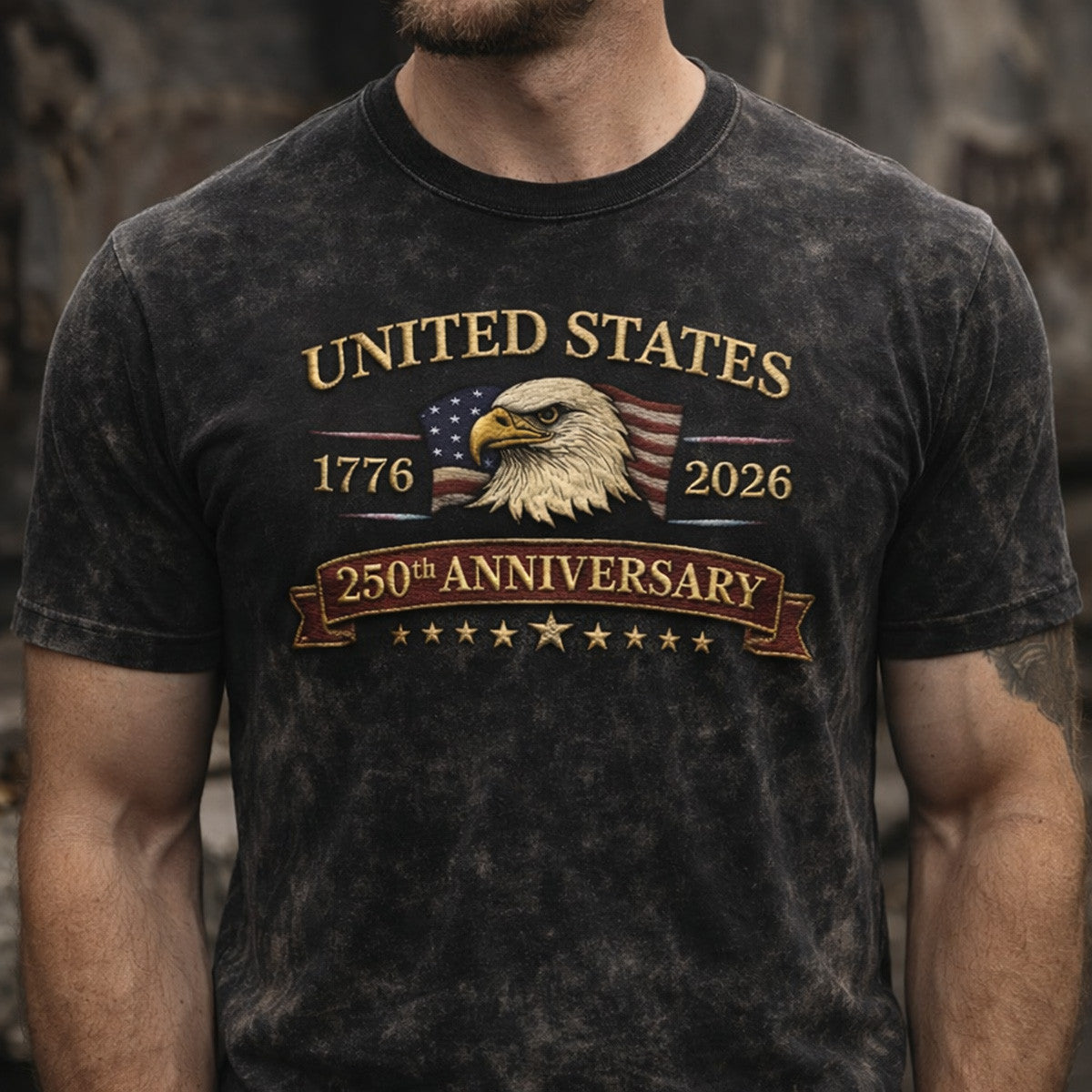 United States 250th Anniversary 1776 2026 Eagle Printed T Shirt Father Day Gift USA Patriotic Shirt for Men Vintage Style