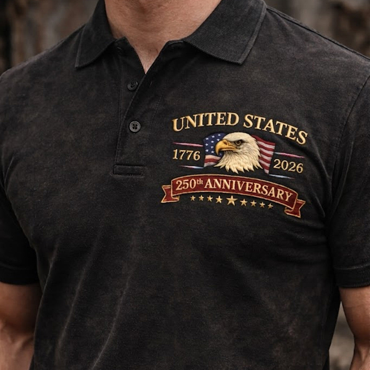 United States 250th Anniversary 1776 2026 Eagle Printed Polo Shirt Father Day Gift USA Patriotic Polo for Men Vintage Style