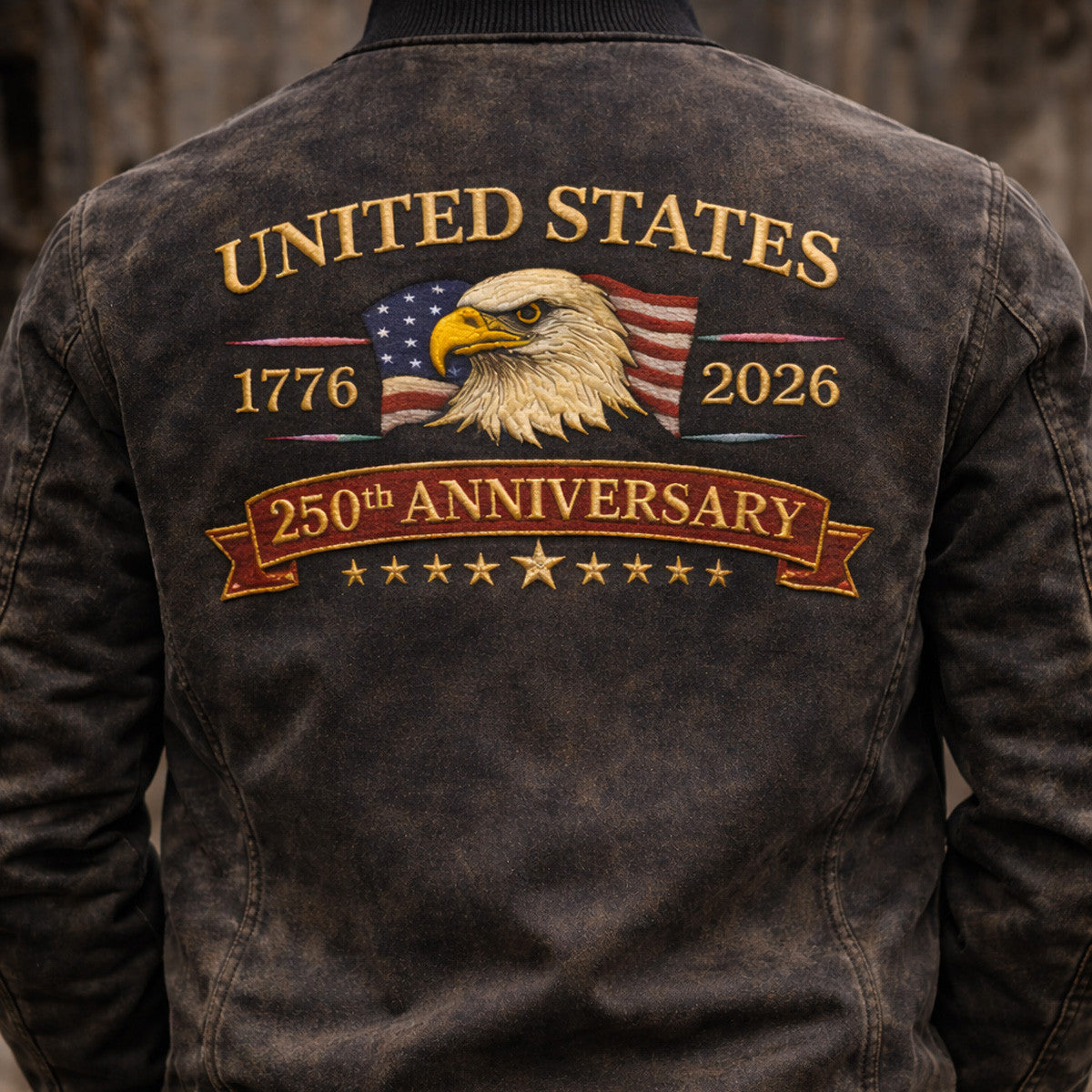 United States 250th Anniversary 1776 2026 Eagle Printed Bomber Jacket USA Patriotic Anniversary Jacket for Men Vintage Style