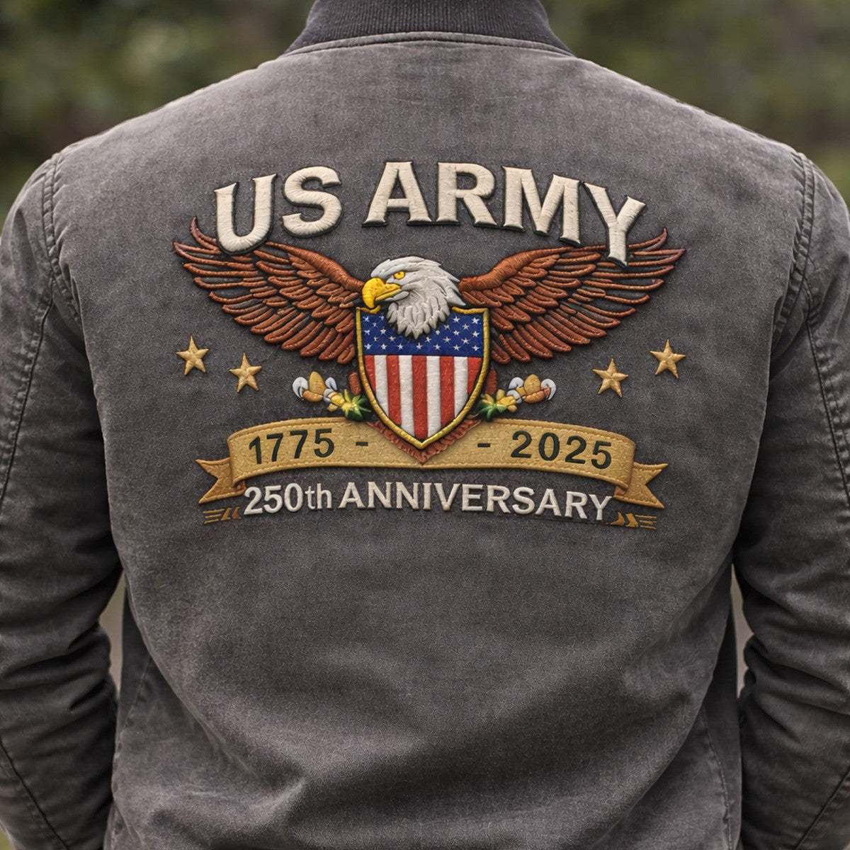 USA 250th Anniversary 1775 2025 Eagle Printed Bomber Jacket Patriotic Military Anniversary Jacket for Men Vintage Style