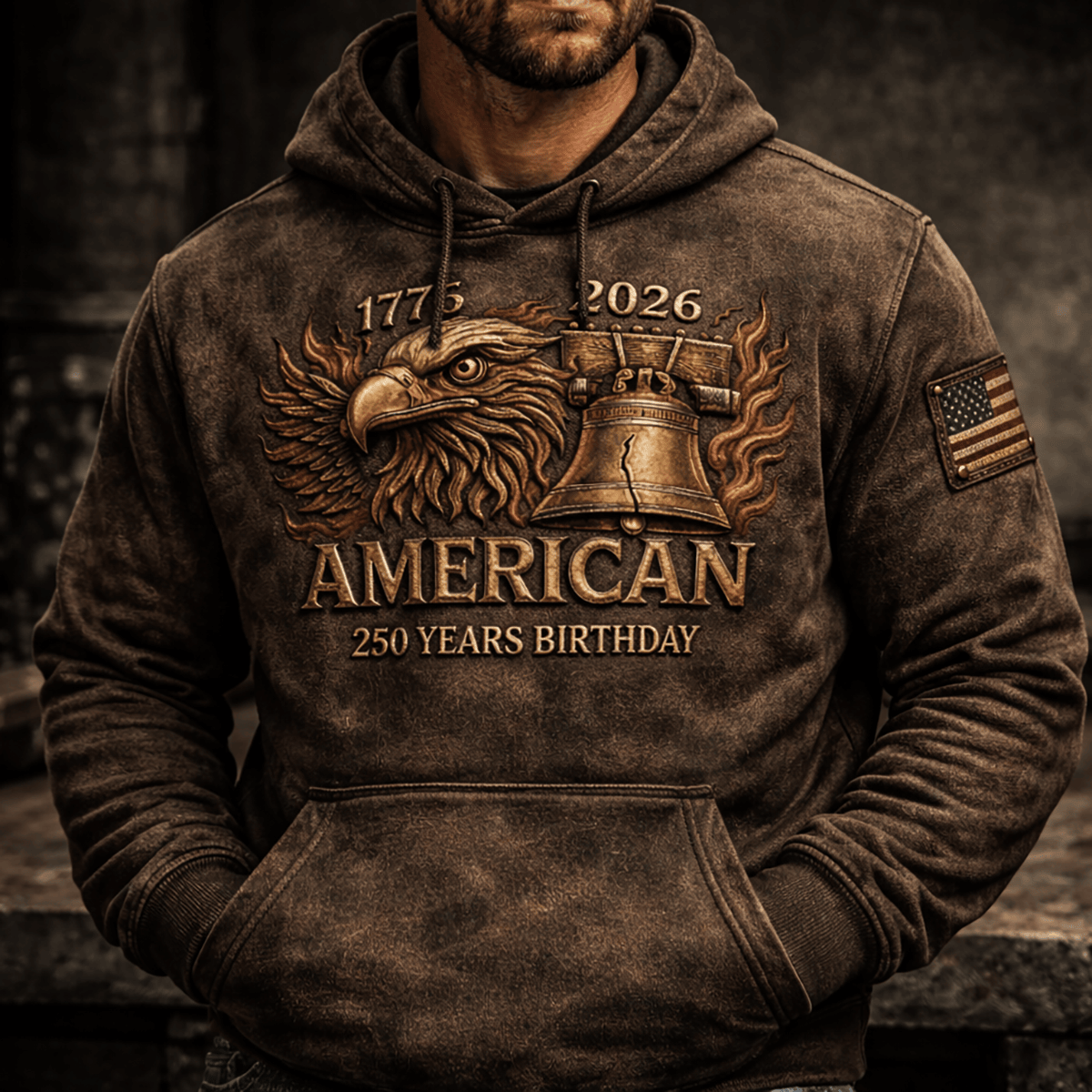 American Eagle Liberty Bell 1776 2026 250 Years Birthday Printed Hoodie Patriotic Flag Design Father Day Gift For Dad Vintage USA Style