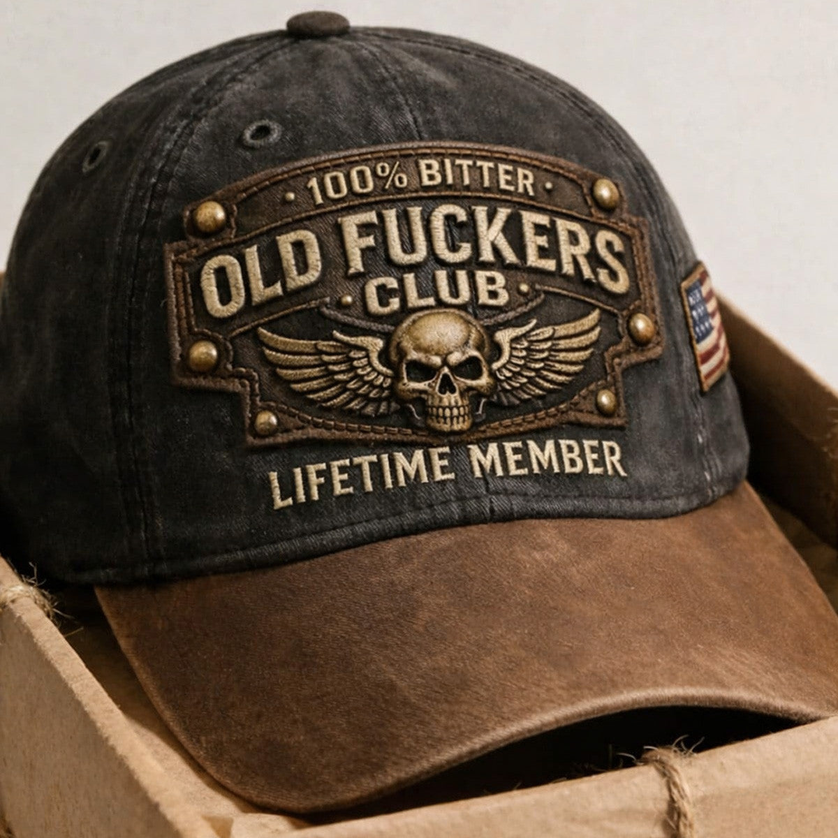 Old Fuckers Club Skull Wings Lifetime Member Printed Cap Father Day Gift For Dad Vintage Skull Hat Patriotic Style Unique