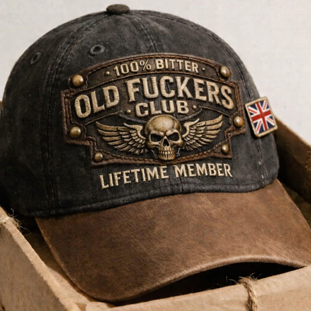 Old Fuckers Club Skull Wings Lifetime Member Printed Cap Father Day Gift For Dad Vintage Skull Hat UK Flag Style Unique