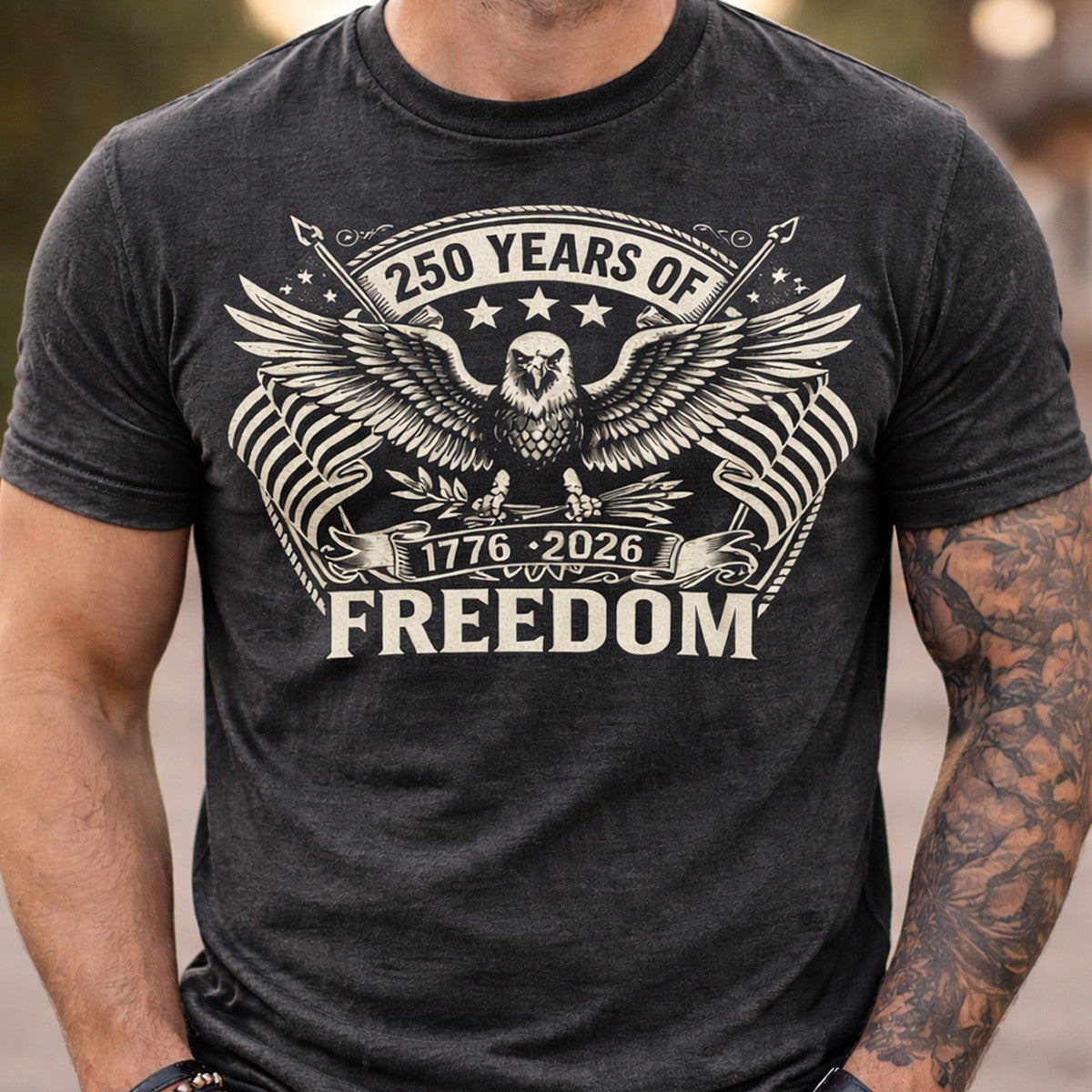 250 Years Of Freedom 1776 2026 Eagle Flag Printed T Shirt Father Day Gift Patriotic USA Independence Anniversary Shirt For Dad