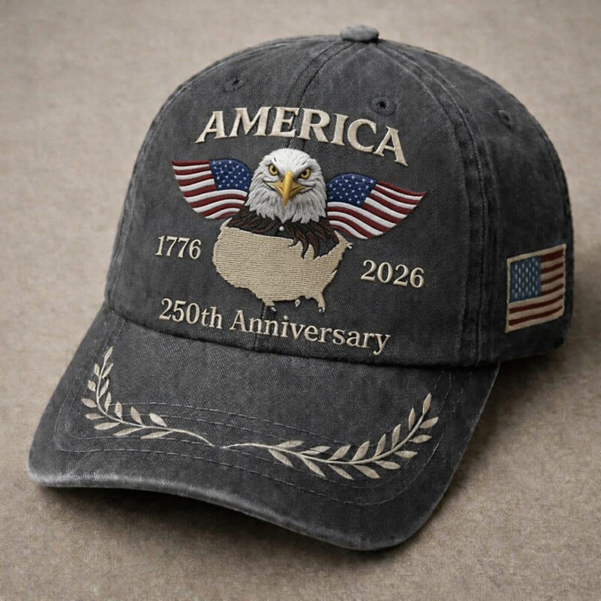 America 250th Anniversary 1776 2026 Eagle USA Map USA Flag Printed Cap Patriotic Design Gift For Dad Father Day Vintage Hat