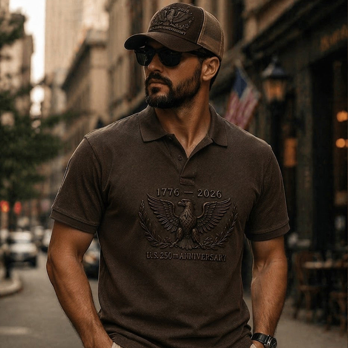 US 250th Anniversary Eagle Printed Polo Shirt Father Day Patriotic 1776 2026 Vintage Style American Eagle Design