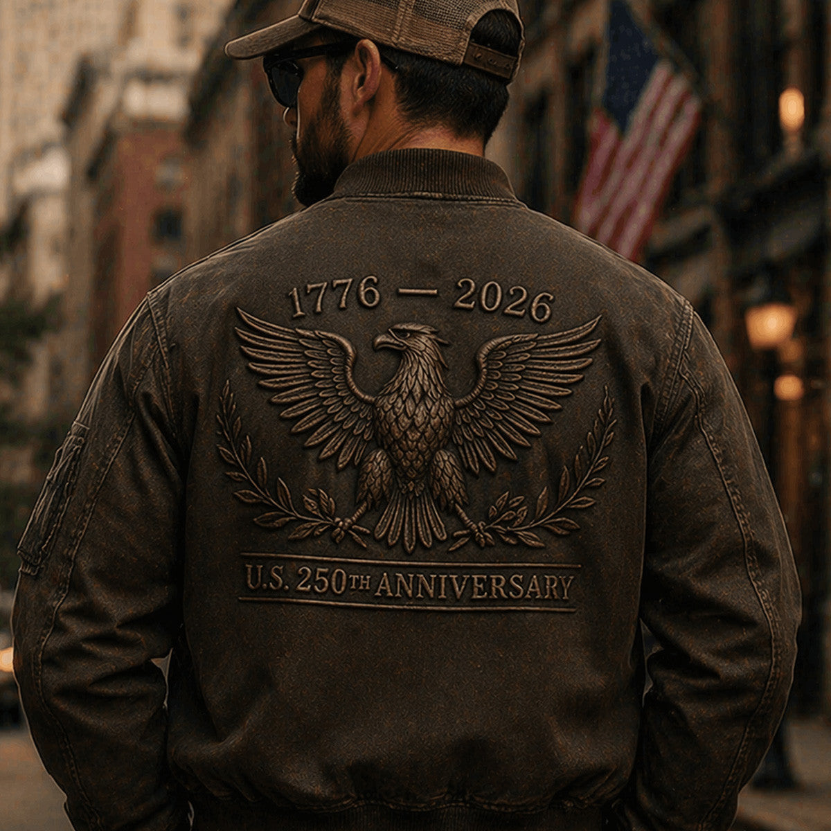 US 250th Anniversary Eagle Printed Bomber Jacket Father Day Patriotic 1776 2026 Vintage Style American Eagle Design