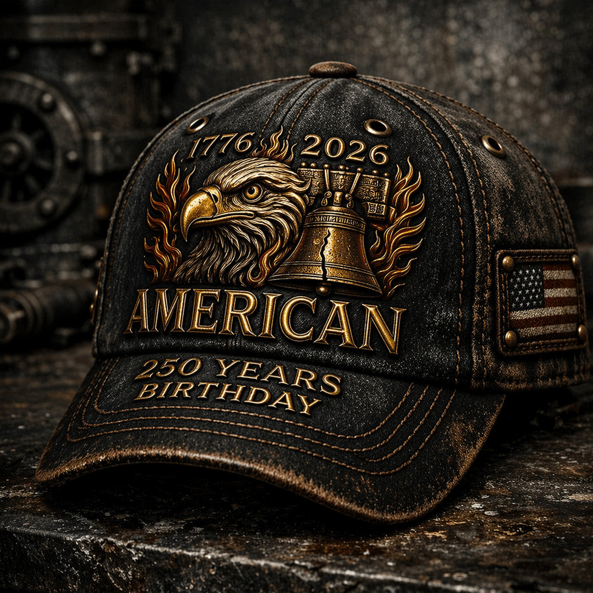 American 250 Years Birthday Eagle Liberty Bell 1776 2026 Printed Cap Patriotic USA Flag Design Father Day Gift For Dad Vintage Hat