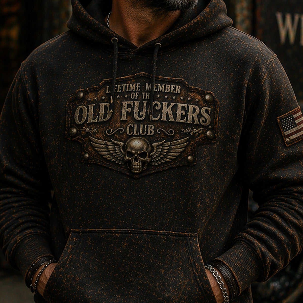 Old Fuckers Club Skull Wing Badge Printed Hoodie Lifetime Member Vintage Skull Wing Design Father Day Gift For Dad