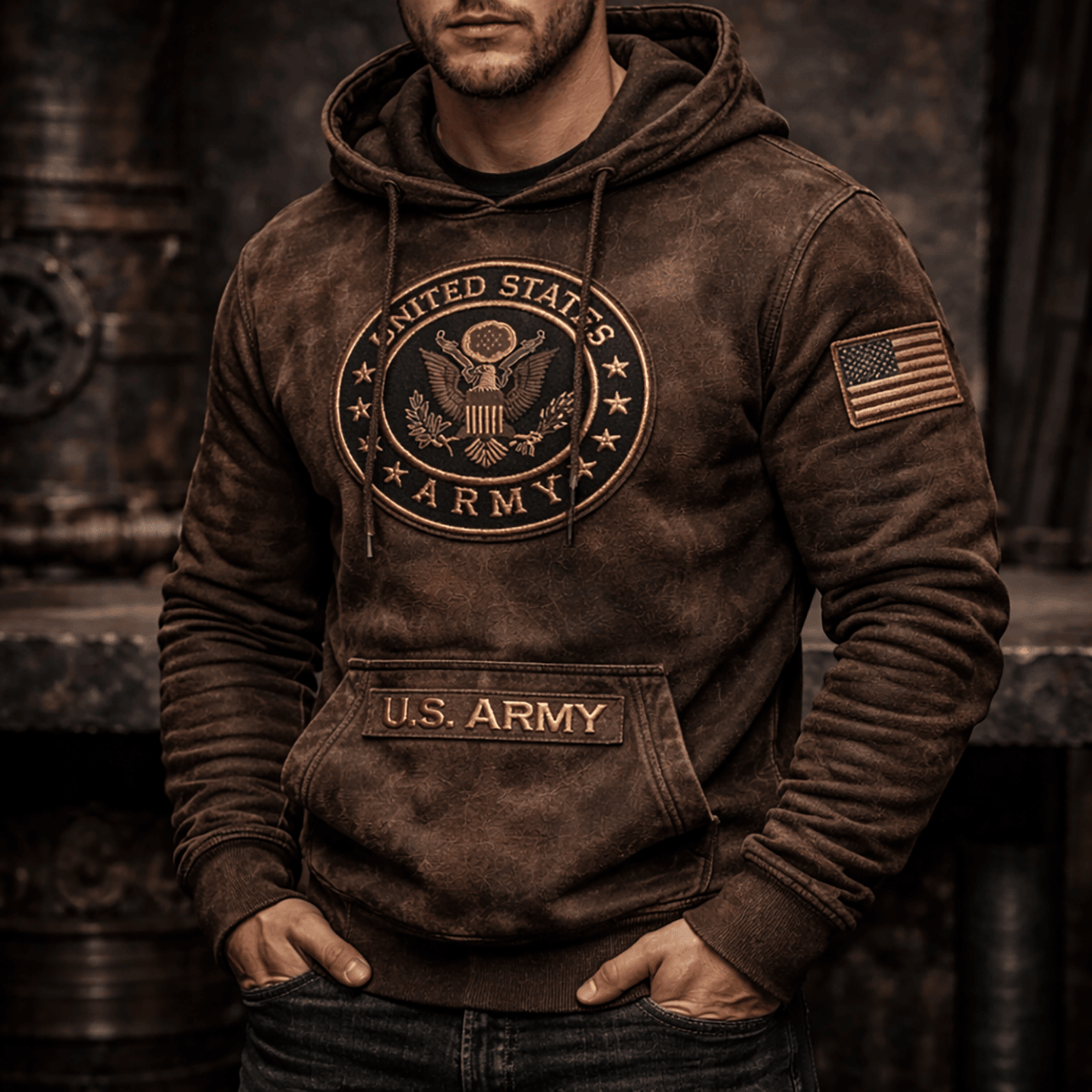 United States Eagle Badge Printed Hoodie USA Flag Patriotic Design Father Day Gift Eagle Emblem Graphic