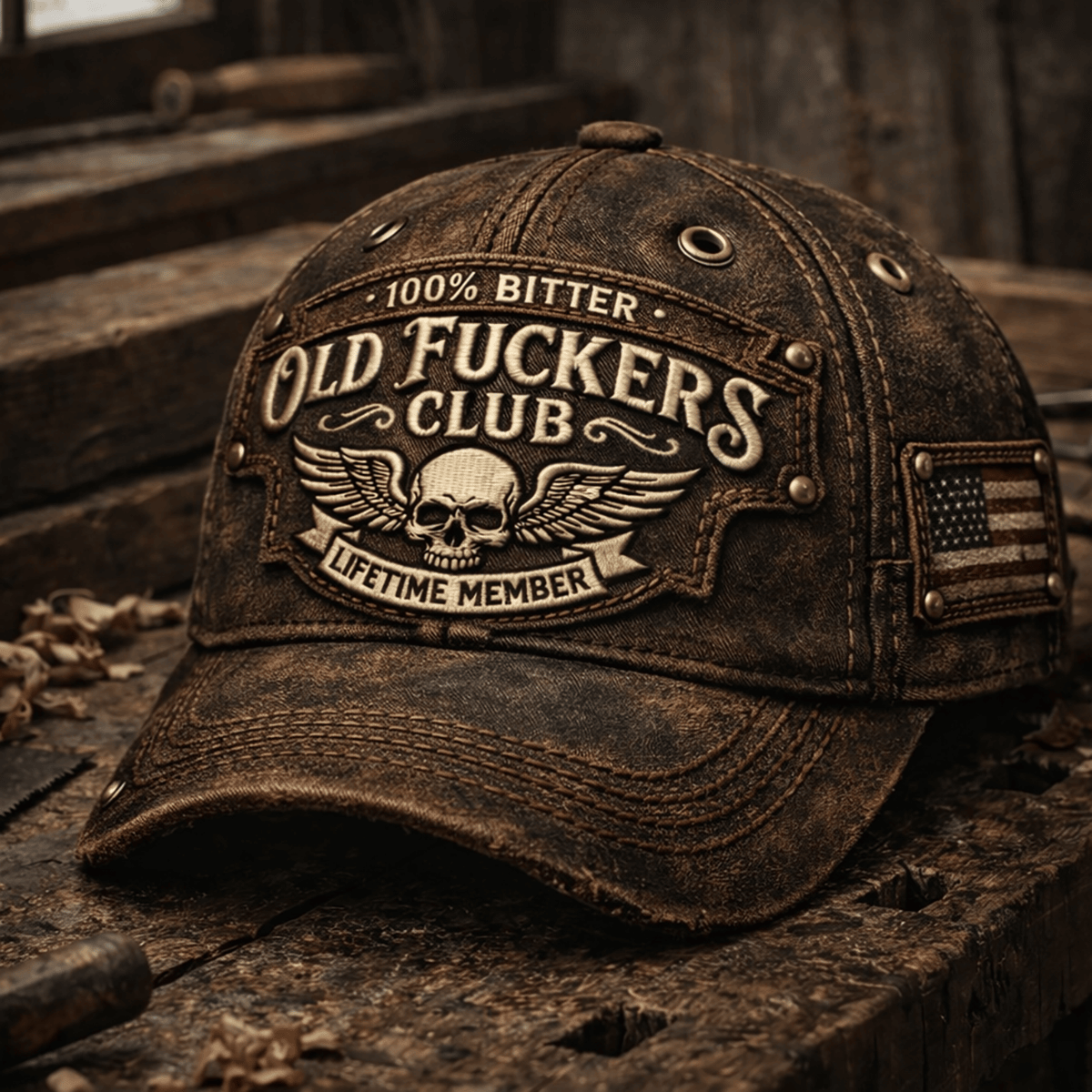 Old Fuckers Club Lifetime Member Skull Wings Printed Cap USA Flag Design Funny Quote Father Day Gift Vintage Hat