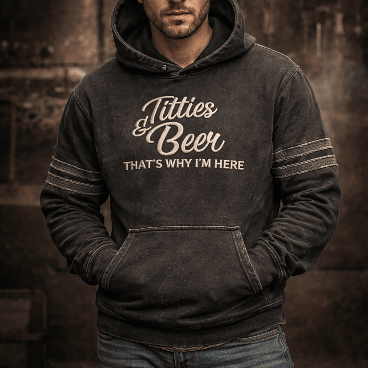 Titties And Beer Thats Why Im Here Printed Hoodie Funny Drinking Quote Beer Lover Humor Father Day Gift For Him