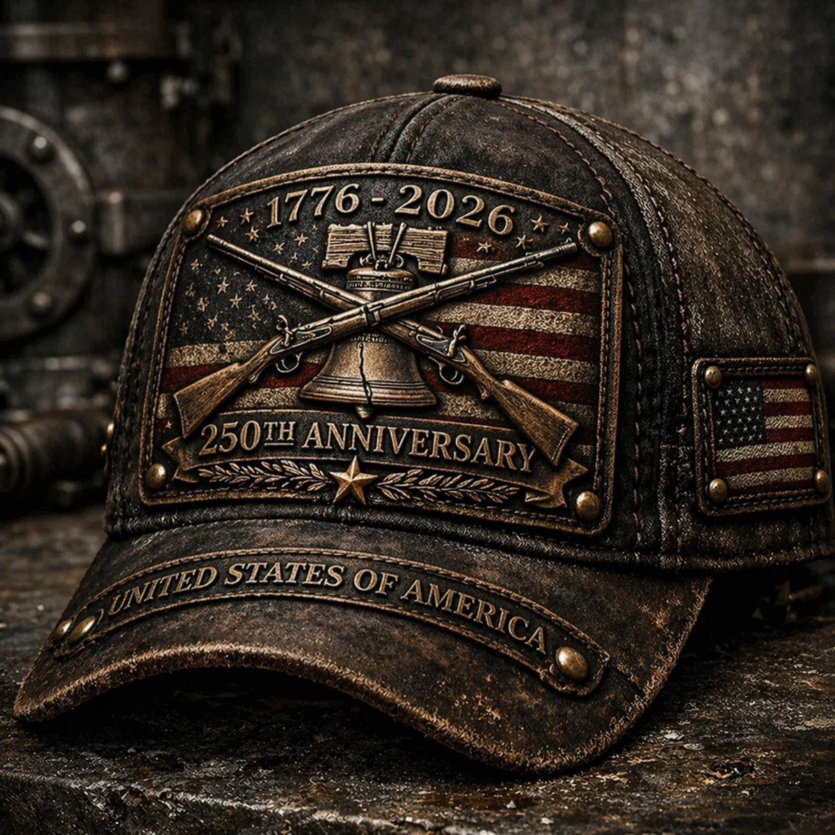 1776 2026 Liberty Bell Crossed Rifles 250th Anniversary Printed Cap United States Of America Patriotic Vintage Father Day Gift Hat
