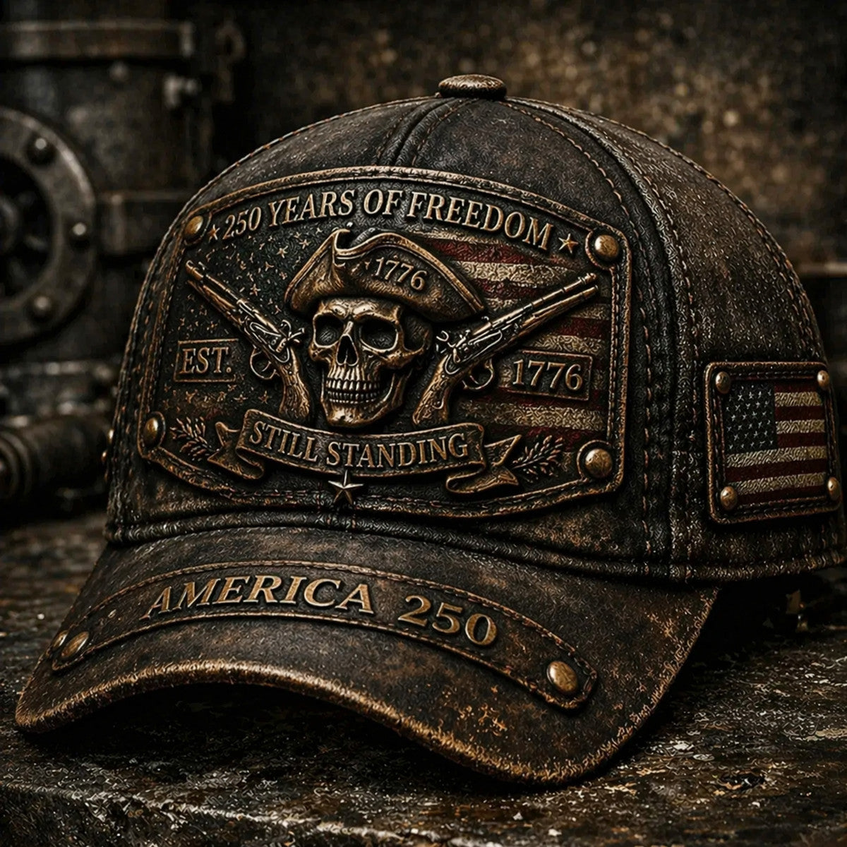 250 Years Of Freedom Skull Hat Est 1776 Still Standing Printed Cap America 250 Patriotic Vintage Style Father Day Gift For Dad USA