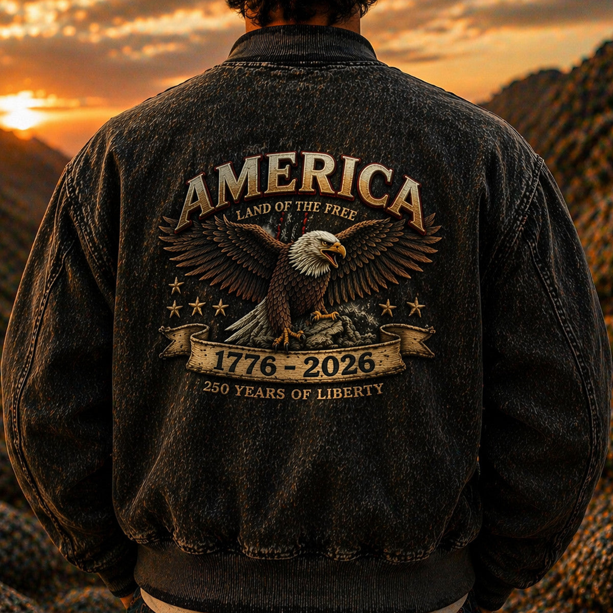 America 1776 2026 Eagle USA Flag 250 Years Of Liberty Printed Bomber Jacket Patriotic Independence Day Gift For Father Day
