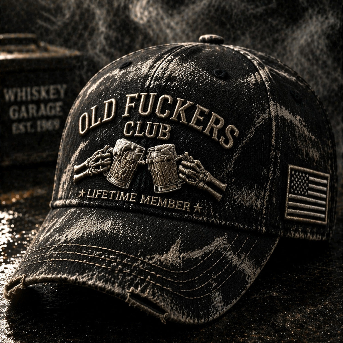 Old Fuckers Club Cap Print Skeleton Hands Clinking Beer Mugs Father's Day Gift for Beer Drinkers Dad Grandpa Vintage Hat