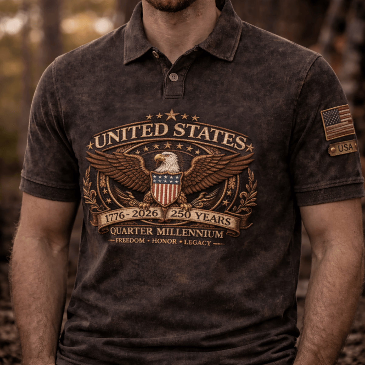 United States Eagle 1776 2026 250 Years American Flag Printed Polo Shirt Patriotic Freedom Honor Legacy Design Gift Idea For Father Day