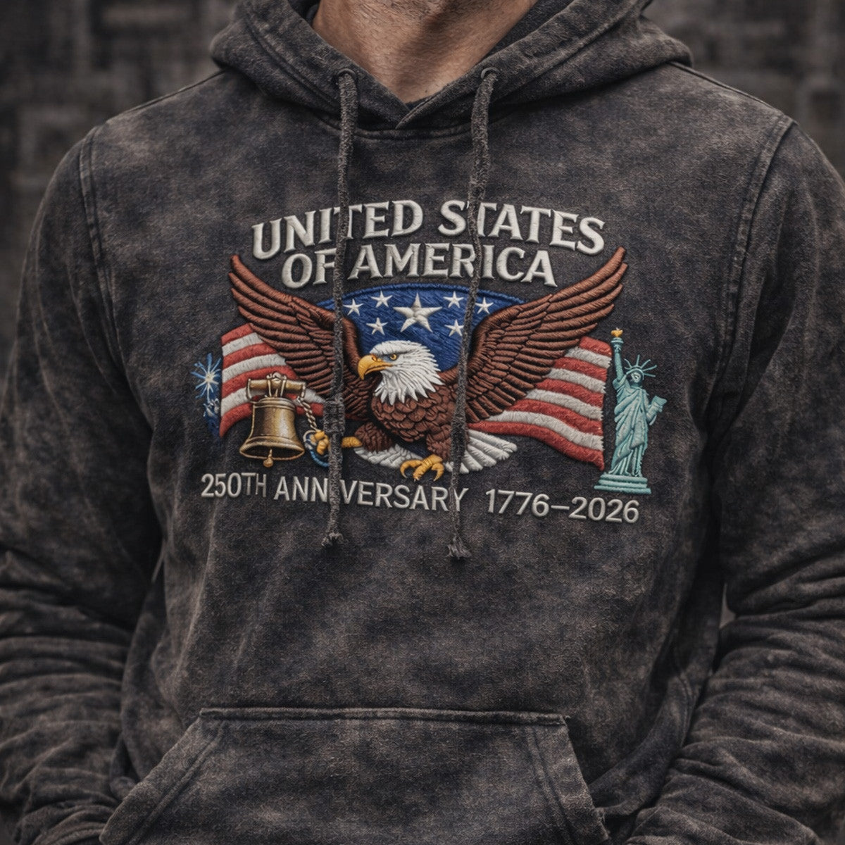 United States Of America Eagle Flag Printed Hoodie 250th Anniversary 1776 2026 Vintage Patriotic Gift For Father Day