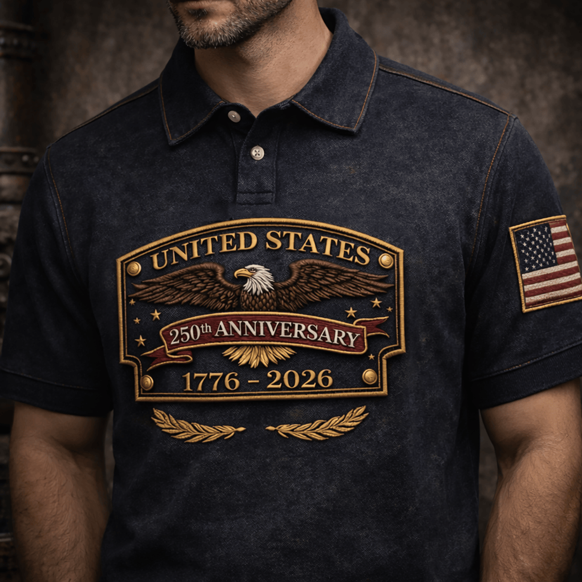 United States 250th Anniversary 1776–2026 Eagle Printed Polo Shirt USA Flag Patriotic Father Day Gift Polo For Men