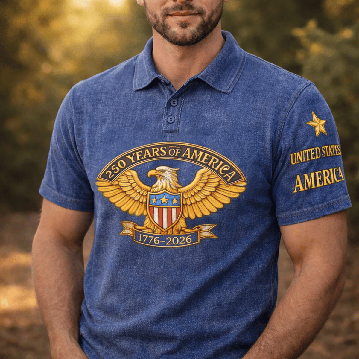 250 Years Of America Eagle Printed Polo Shirt 1776–2026 USA Flag Shield Star Sleeve Patriotic Father Day Gift American Eagle Shirt