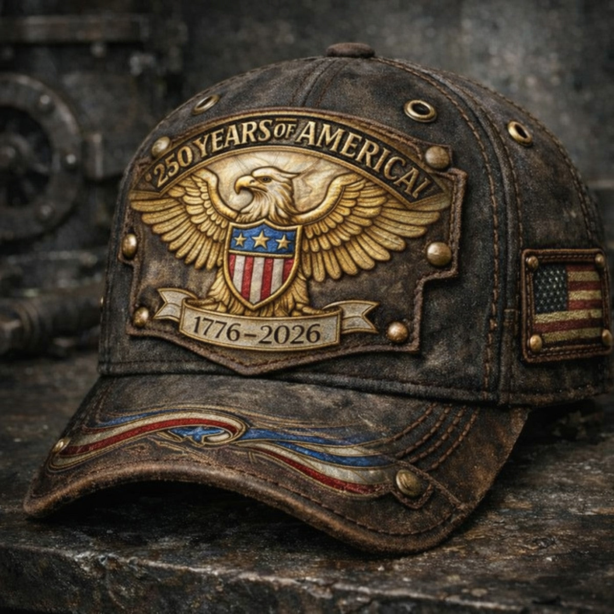 250 Years Of America 1776 2026 American Eagle Shield USA Flag Printed Cap Patriotic US Independence Father Day Gift for Dad